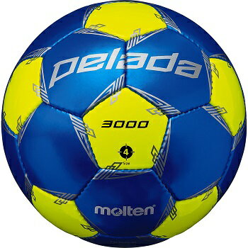 サッカーボール（ジュニア） 【ネーム加工可】モルテン molten サッカーボール ペレーダ3000 土用 4号球 メタリックブルー×蛍光イエロー 検定球 F4L3000-BL