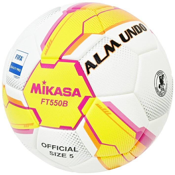 製 品 情 報メーカーミカサ品名サッカーボール品番FT550B-YP-FQPサイズ5号球競技サッカー仕様カラー:イエロー/ピンク寸法:円周68～70cm重量:410～450g材質:人工皮革推奨内圧:0.800kgf/cm2仕様:芝用、貼り、特殊配合ゴムチューブ生産国:タイ特徴1，ボール構造を一新したことにより、空気圧の保持力とリバウンドが向上2，リバウンドとクッション性能の向上により、スピードサッカーに対応3，国際サッカー連盟【FIFA】の最高品質であるFIFA Quality Pro規格に適合　注意事項このボールは、たたんだ状態で保管・輸送しますと、空気を入れた後も表皮にシワが残ります。空気を入れた状態での保管・輸送をお願いします。その他メーカー取寄せ商品となります。ネーム加工:1週間から10日ほどかかります。　