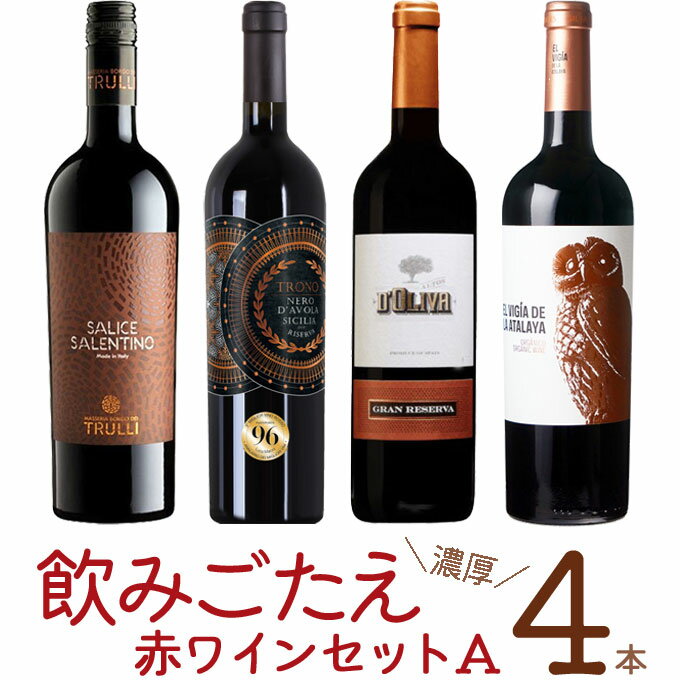 厳選「飲みごたえ赤ワイン4本　セットA」750ml×4　｜　赤 ワイン セット 飲み比べ エル ビヒア トゥル..