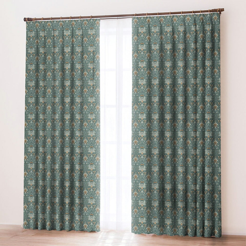 【楽天スーパーSALE 10％OFFクーポン】 【公式】 【受注生産品】 ドレープカーテン MORRIS （ ウィリアムモリス ) スネークヘッド 約2.3倍ヒダ filo縫製 巾43〜300cm×丈101〜240cm 川島織物セルコン 送料無料 MM3124