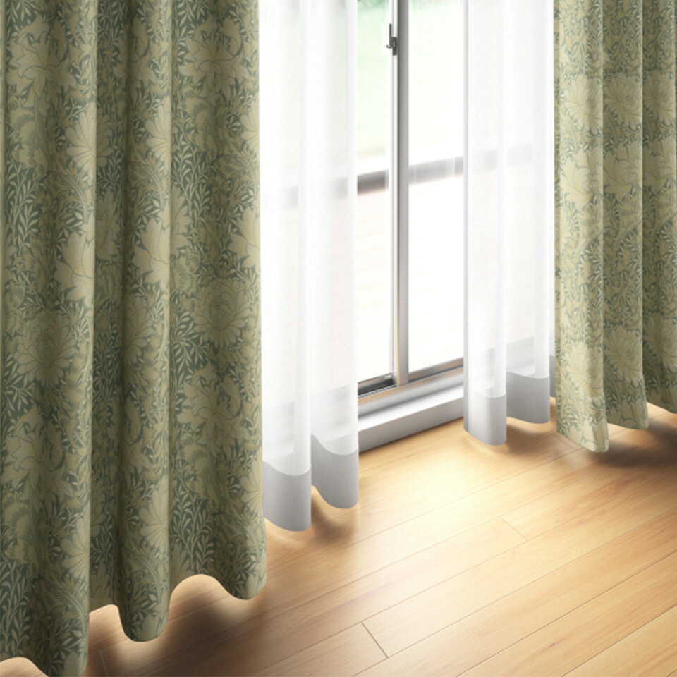 【楽天スーパーSALE 10％OFFクーポン】 【公式】 【受注生産品】 ドレープカーテン MORRIS （ ウィリアムモリス ) クリサンティマム 約2.3倍ヒダ filo縫製 巾43〜326cm×丈60〜260cm 川島織物セルコン 送料無料 MM3141