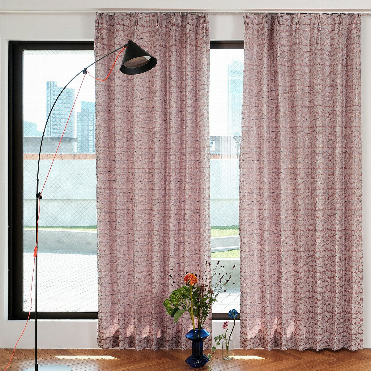 【受注生産品】 ドレープカーテン rough（ラフ） （ランクT） レトロナココチ（レッド） 約1.5倍ヒダ 川島織物セルコン 送料無料 RHF086