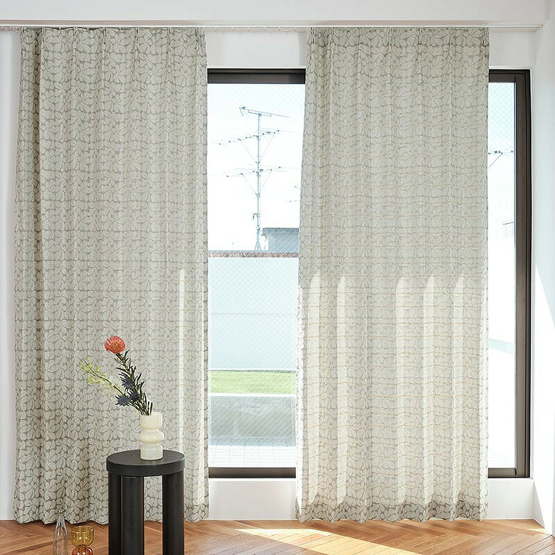 【受注生産品】 ドレープカーテン rough（ラフ） （ランクT） レトロナココチ（グレー） 約1.5倍ヒダ 巾200cmX丈135m（巾100cmX丈135cm 2枚入り） 川島織物セルコン 送料無料 RHF087