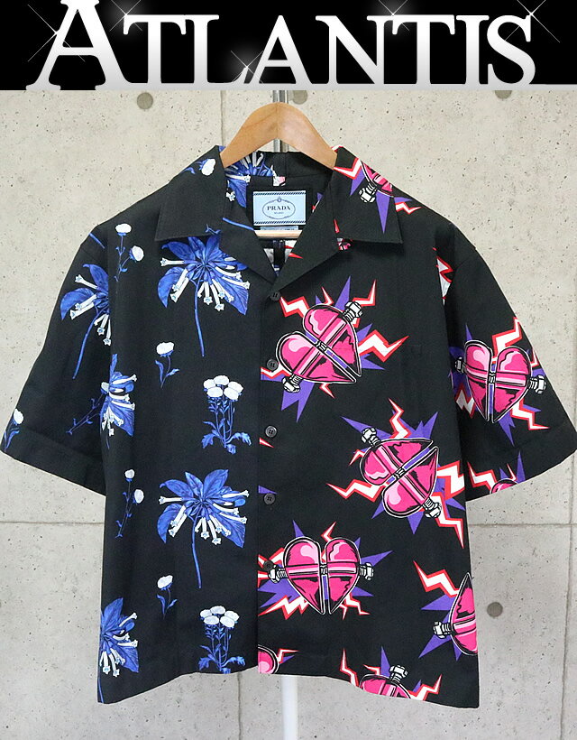 PRADA 銀座店 プラダ ダブルマッチ ポプリンシャツ 半袖 メンズ size:XXL 黒