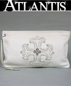 CHROME HEARTS 銀座店 クロムハーツ フィリグリープラス フラットポーチ クラッチバッグ レザー SV925 白 93540