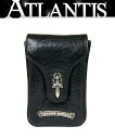 クロムハーツ CHROME HEARTS 銀座店 クロムハーツ ダガー スクロールラベル シガレットケース レザー シルバー SV925 黒 93968