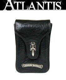 クロムハーツ CHROME HEARTS 銀座店 クロムハーツ ダガー スクロールラベル シガレットケース レザー シルバー SV925 黒 93968