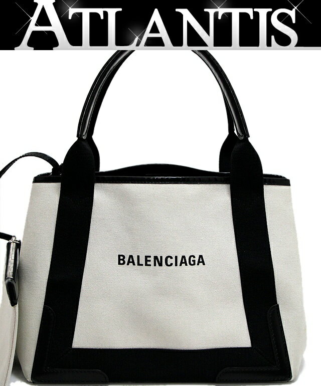 バレンシアガ トートバッグ（レディース） 【広尾店】バレンシアガ BALENCIAGA ネイビーカバス スモール トートバッグ 白 キャンバス 【13891】