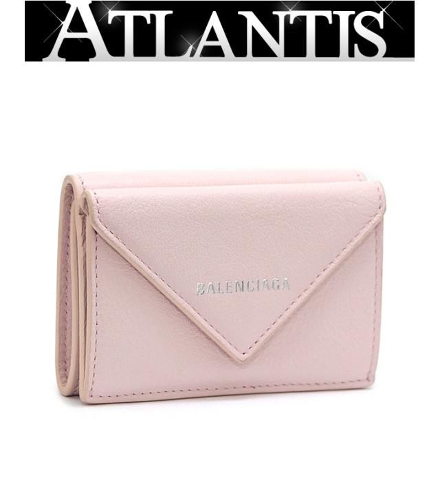 【広尾店】美品 バレンシアガ BALENCIAGA ペーパーミニ 三つ折り コンパクトウォレット 財布 レザー ピンク 【12499】