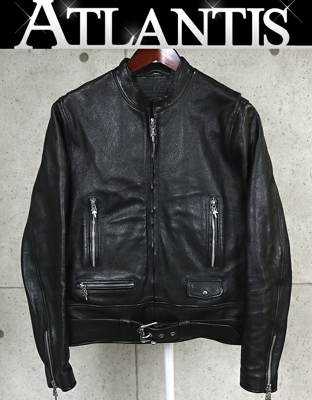CHROME HEARTS 銀座店 クロムハーツ SALE シングル ライダース ジャケット レザー メンズ シルバー size:S 黒 99117