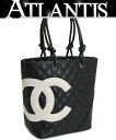 シャネル CHANEL カンボン トートバッグ ミディアム レザー 黒×白 【71098】(4)
