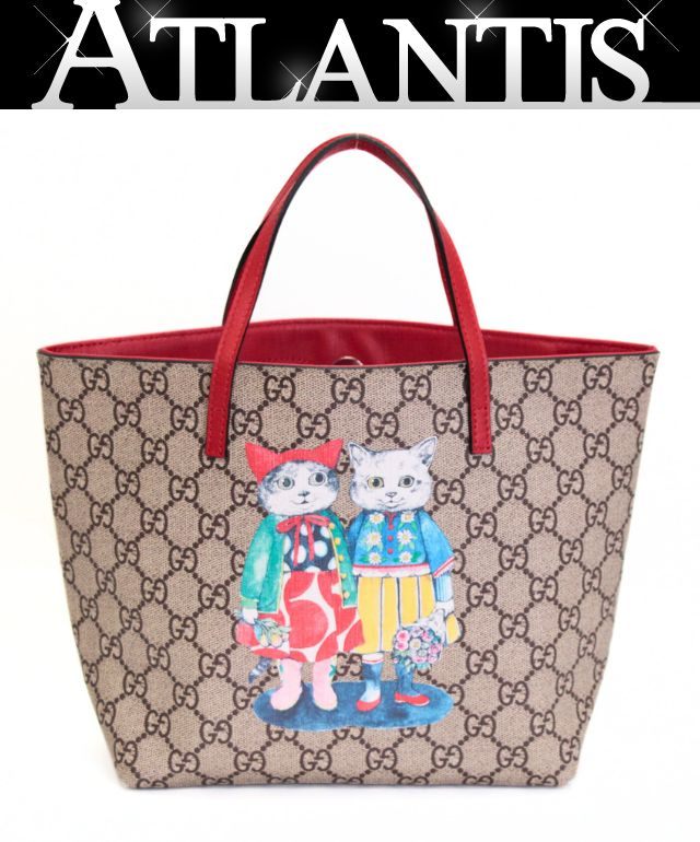 グッチ GUCCI ヒグチユウコ チルドレンズトートバッグ GG柄 猫 ネコ PVC×レザー ベージュ 【71769】のサムネイル
