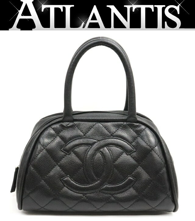 シャネル CHANEL マトラッセ ミニボストンバッグ ハンドバッグ キャビアスキン 黒 SV金具 11番台 【72370】