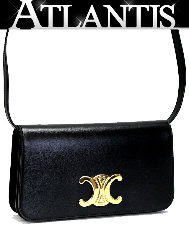 美品 CELINE セリーヌ トリオンフ ショルダーバッグ レザー 黒 【72228】(4)