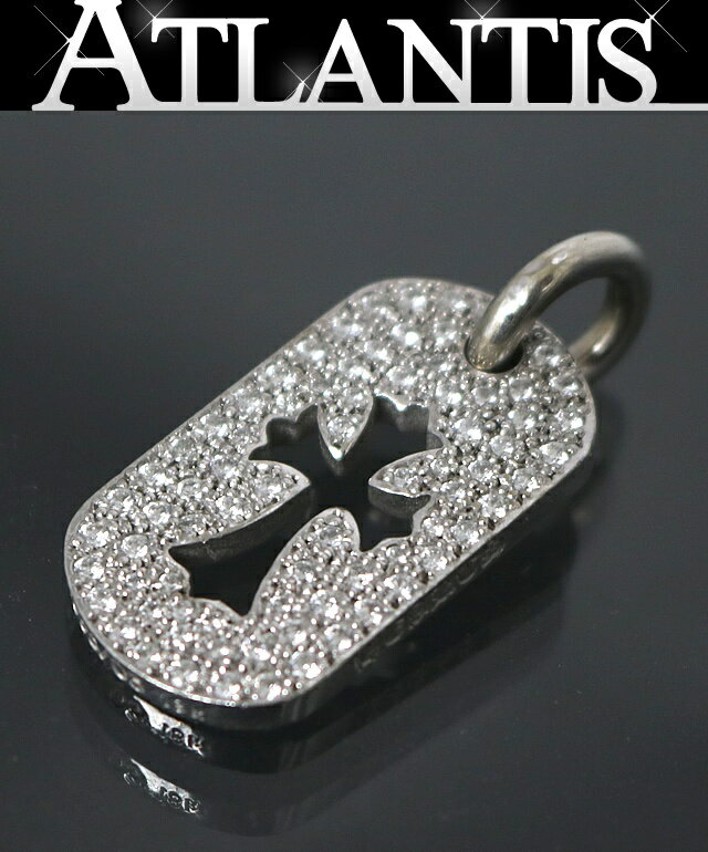 CHROME HEARTS 銀座店 クロムハーツ スモール カットアウトクロス ドックタグ パヴェダイヤ 18K WG チャーム ペンダント シルバー 100994