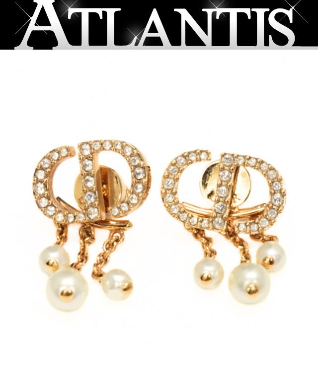 美品 クリスチャン ディオール Christian Dior Petit パールピアス ゴールド 【72602】