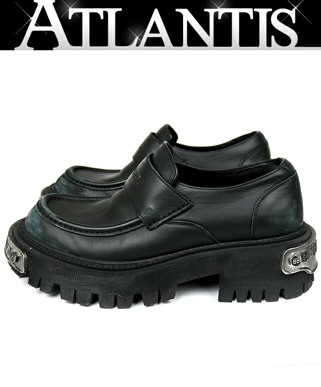 BALENCIAGA 銀座店 バレンシアガ ロゴプレート トラクター ローファー シューズ メンズ size:41 黒 101492