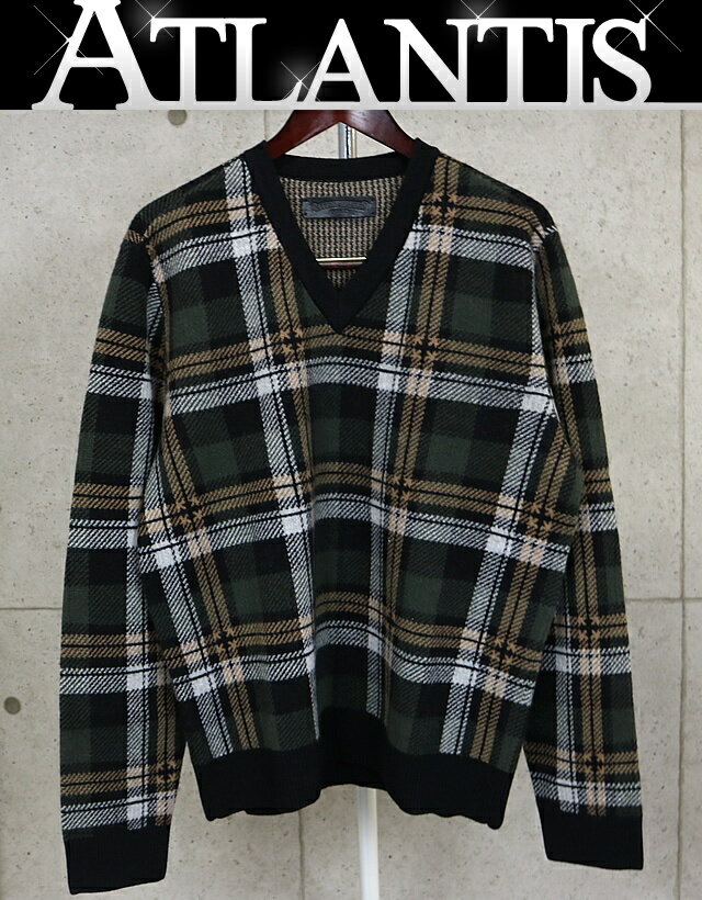 CHROME HEARTS 銀座店 クロムハーツ 新品 BIG CITY チェック柄 Vネックニット メンズ size:L 緑系 101752