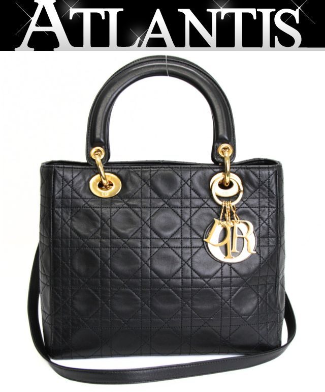 乐天商城 - クリスチャンディオール Christian Dior レディディオール 2WAYバッグ ミディアム カナージュ ラム 黒 G金具 【73248】