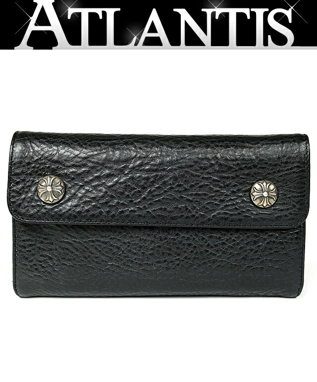 CHROME HEARTS 銀座店 クロムハーツ クロスボタン ウェーブ ウォレット 三つ折り財布 メンズ レザー SV925 黒 101687