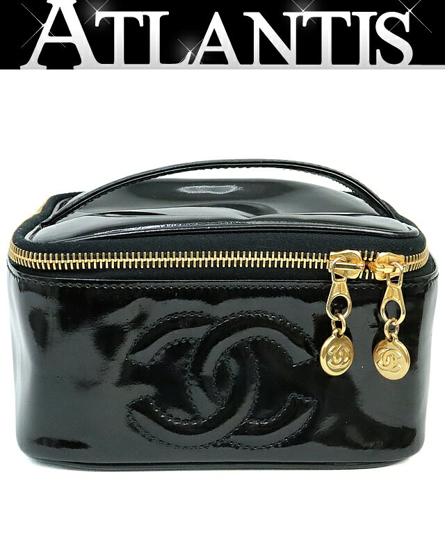 シャネル 【広尾店】 シャネル CHANEL ココマーク バニティバッグ 黒 パテント G金具 4番台 【18146】