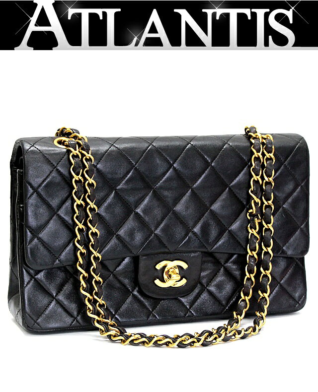 Rakuten - シャネル CHANEL マトラッセ25 ダブルフラップ チェーンショルダーバッグ ラム 黒 G金具 2番台 【73470】