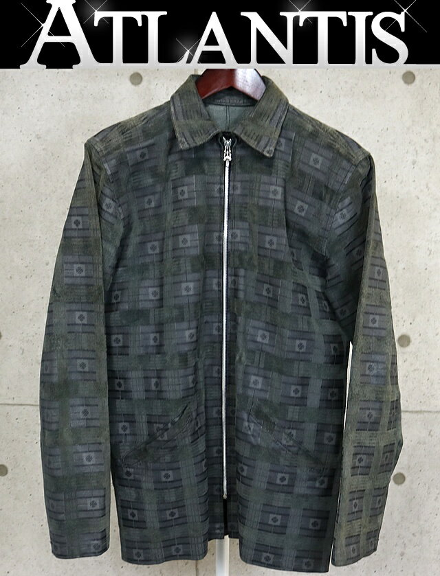 CHROME HEARTS 新宿店 クロムハーツ フレアニー ダガージップ 総柄 レザーシャツ メンズ SV925 size:M グリーン系 30295