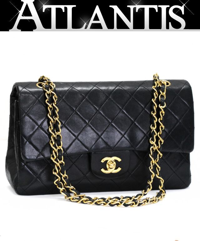 Rakuten - シャネル CHANEL マトラッセ25 Wフラップ チェーンショルダーバッグ ラム 黒 G金具 1番台 【73274】