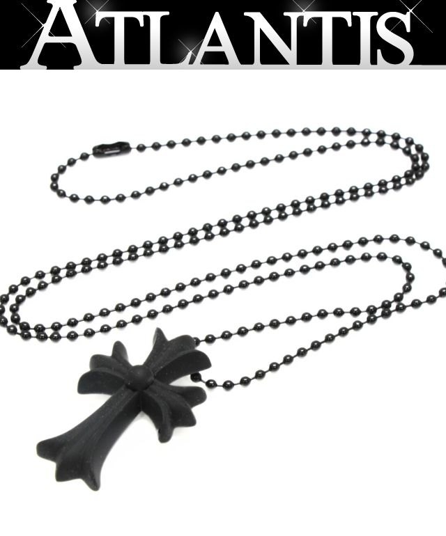 CHROME HEARTS 新宿店 クロムハーツ 新品 シリコンラバー スモールCHクロス ネックレス メンズ ボールチェーン 黒【30346】