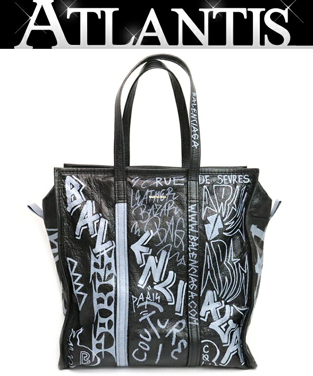 【広尾店】美品 バレンシアガ BALENCIAGA バザール ショッパー M トートバッグ グラフィティレザー 黒 480792 【18444】