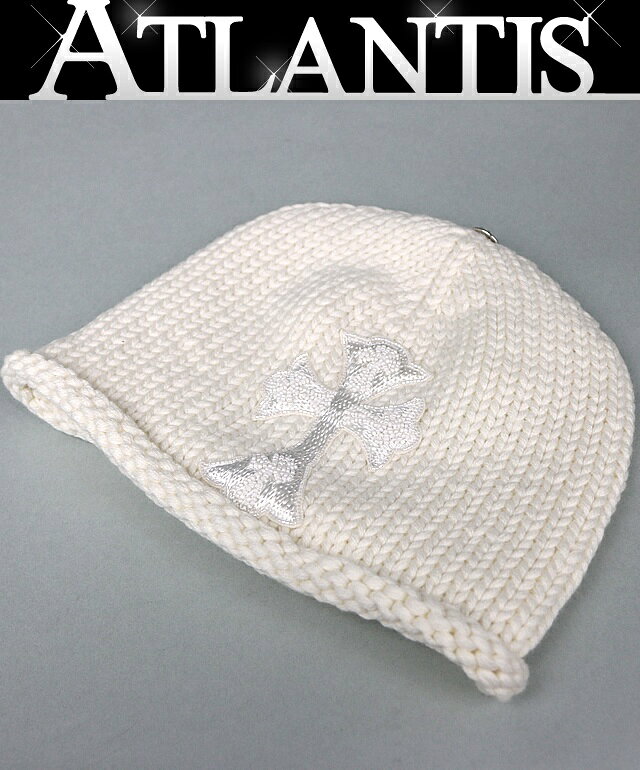 CHROME HEARTS 銀座店 クロムハーツ 新品 海外インボイス付き カシミヤ ビーズクロス 刺繍 ビーニー メンズ SV925 白 101881