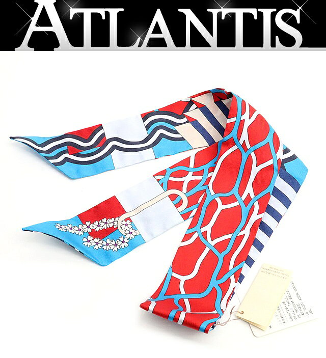 【広尾店】未使用品 エルメス HERMES ツイリー Ballet Aquatique 水中のバレエ スカーフ 赤×青 シルク100% 【18533】