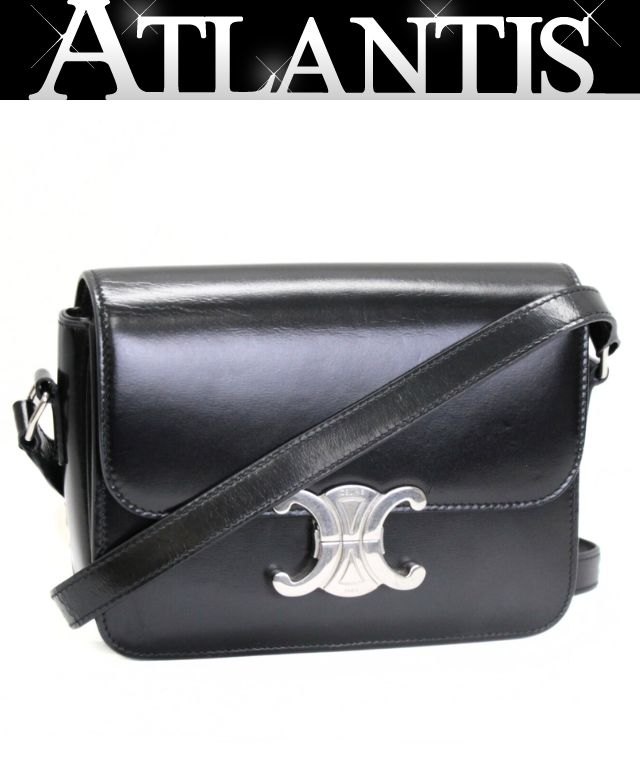 セリーヌ CELINE ティーントリオンフ ショルダーバッグ レザー 黒 SV金具 【73825】