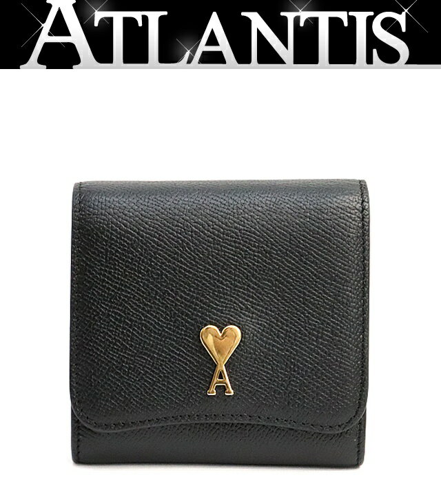 【広尾店】美品 アミパリス Ami Paris コンパクトウォレット 二つ折り財布 レザー 黒 G金具 【18584】 AMI Alexandre Mattiussi ami paris アミパリス 二つ折り財布 USL708