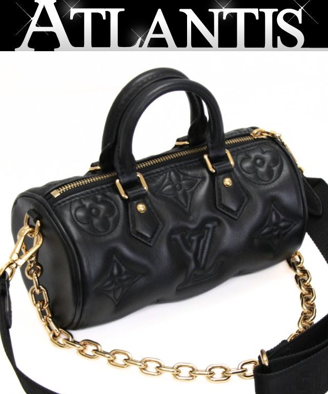 極美品 ルイヴィトン Louis Vuitton パピヨンBB 3WAYバッグ バブルグラム・レザー 黒 M59800 RFID 【74093】