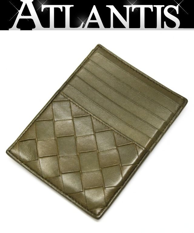 C, D, T, R, W - ボッテガ ヴェネタ BOTTEGA VENETA イントレチャート フラグメント カードケース コインケース レザー グリーン系 【73866】