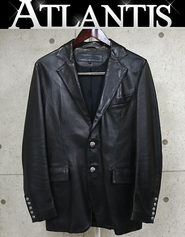 CHROME HEARTS 銀座店 クロムハーツ インボイス付き クロスボタン レザー 2B テーラード ジャケット メンズ レザー SV925 size:M 黒 102590