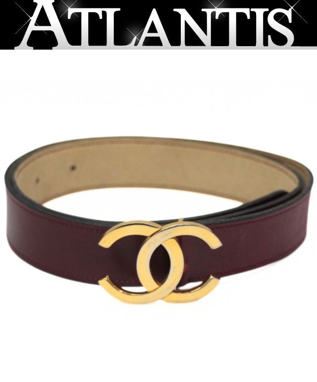 シャネル CHANEL ヴィンテージ ココマーク ベルト レザー 赤系 G金具 【74127】