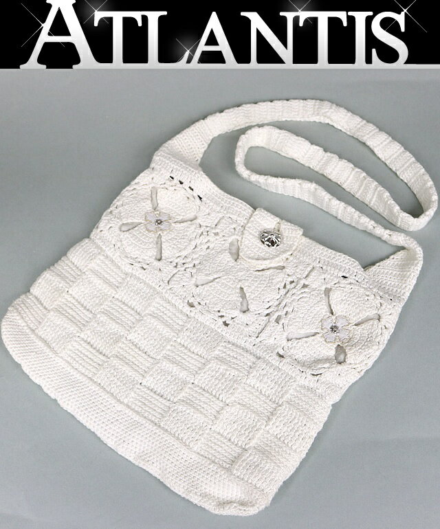 CHROME HEARTS 銀座店 クロムハーツ クロスボール CHプラス ニットショルダー バッグ レザー SV925 白 102618