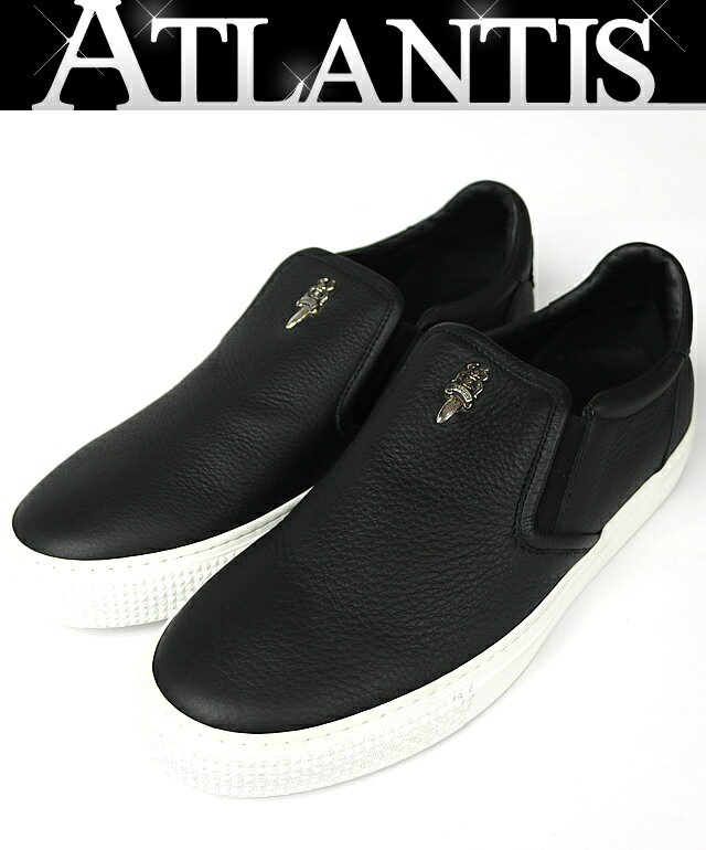 CHROME HEARTS 銀座店 クロムハーツ 美品 海外インボイス付き CHプラス レザーパッチ付き ダガー スリッポン シューズ メンズ SV925 size42 黒 102711