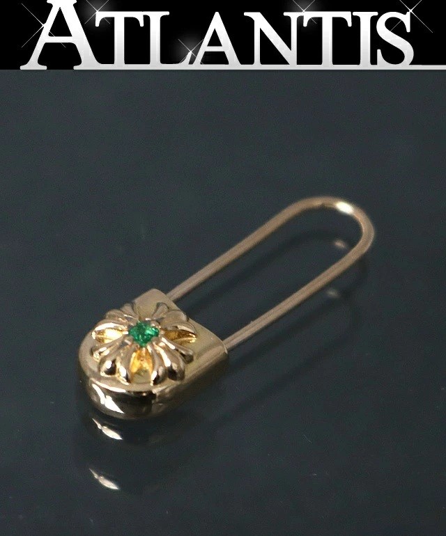 CHROME HEARTS 新宿店 クロムハーツ 新品 22K セーフティピン CHプラス 1P エメラルド ピアス メンズ ゴールド 31043