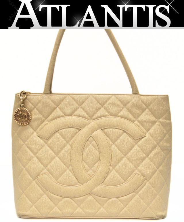 シャネル CHANEL 復刻トート ハンドバッグ キャビア クリーム G金具 7番台 【74467】