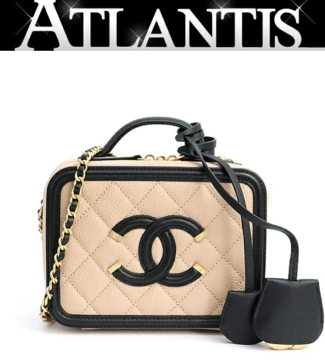 Rakuten - 【広尾店】美品 シャネル CHANEL CCフィリグリー バニティ 2WAYバッグ ベージュ×黒 ソフトキャビアスキン 27番台 【19041】