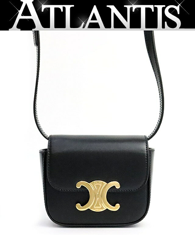Rakuten - 【広尾店】美品 セリーヌ CELINE ミニクロード ショルダーバッグ シャイニーカーフスキン 黒 G金具 【19070】