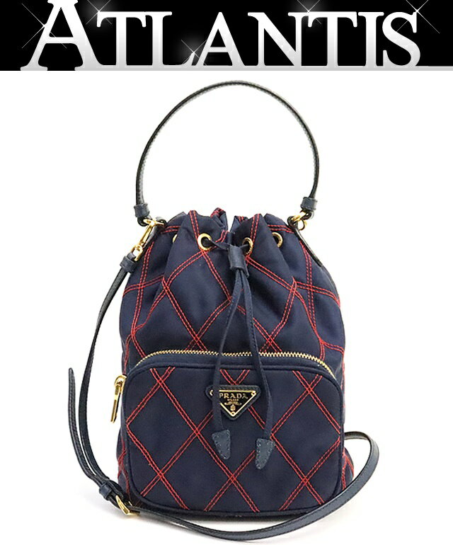 Rakuten - 【広尾店】 美品 プラダ PRADA バケットバッグ 2WAYバッグ 三角ロゴ ナイロン ネイビー系 G金具 1BH038 【19046】
