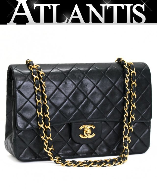 Rakuten - シャネル CHANEL マトラッセ25 ダブルフラップ チェーンショルダーバッグ ラム 黒 G金具 0番台 【74606】