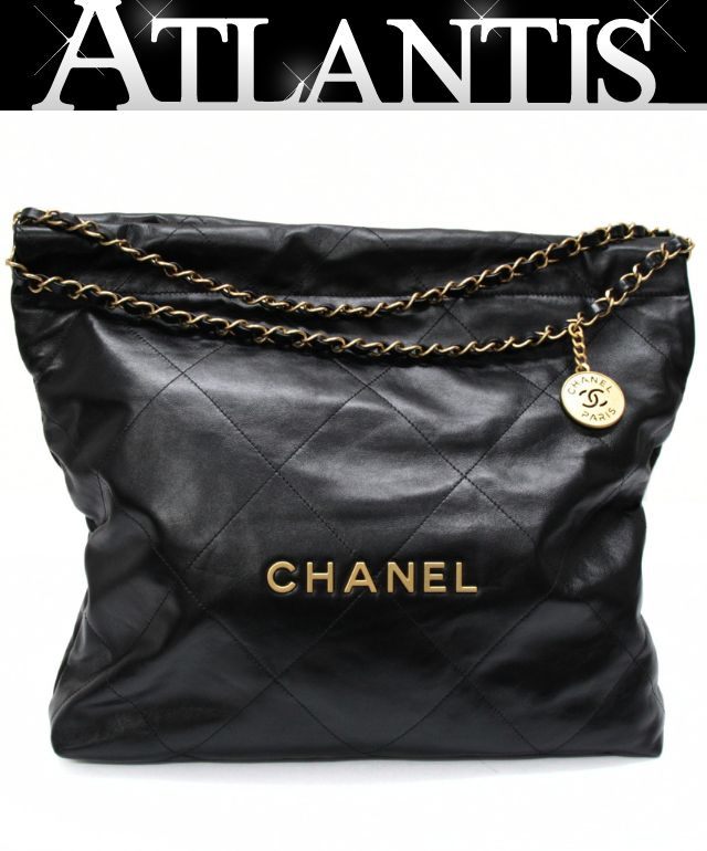 乐天商城 - 極美品 シャネル CHANEL シャネル22 ハンドバッグ チェーンショルダーバッグ ラージ シャイニーカーフスキン 黒 G金具 シリアルプレート 【74733】