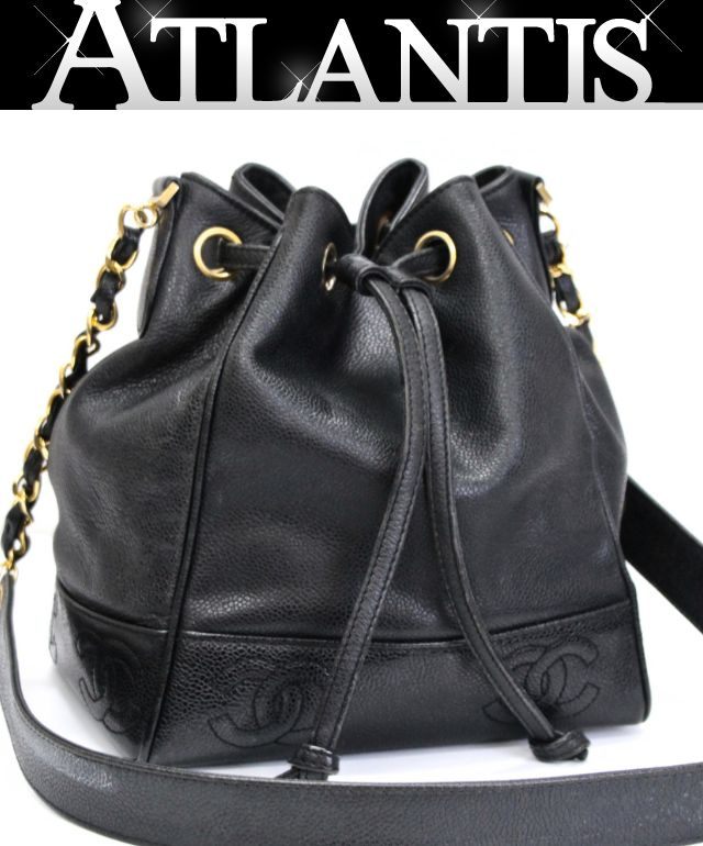 Rakuten - CHANEL シャネル ココマーク 巾着 チェーンショルダーバッグ キャビア 黒 G金具 【74708】