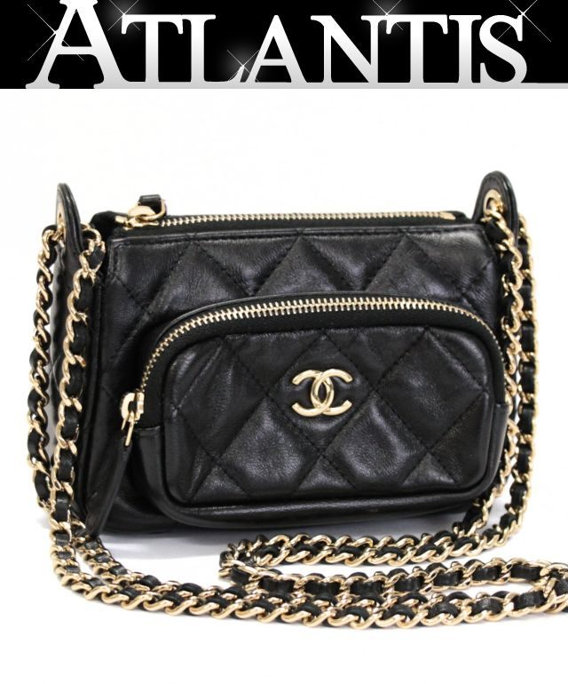 Rakuten - 美品 シャネル CHANEL マトラッセ スモール チェーンショルダーバッグ ラムスキン 黒 G金具 ランダムシリアル 【74652】
