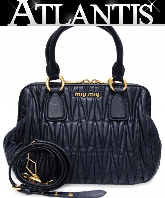 Rakuten - 美品 miumiu ミュウミュウ マテラッセ 2WAY ハンドバッグ レザー ネイビー 【74610】